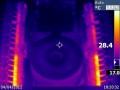 Thermal image of the amplifier internals at 3/4 continuous power, 4R, after 10 minutes. The rail switching transistors are easily visible towards the lower part of the image