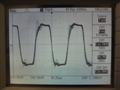 10kHz sine wave, 8R, at clipping. Heavily squared off, but instability and residual bleedthrough only partially visible.