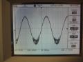 1kHz sine wave, full power, 2R showing severe instability on the negative side of the waveform. This picture was taken very quickly, the amplifier goes into protect after about 1/4 second when trying to deliver full power into 2R.