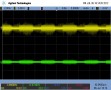 Quiescent noise and DC (no input). Channel 1 noisier than 2. Shows bursts of RF caused by bleed-through of power supply noise.