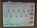 10kHz sine wave, almost full power. Slight distortion, but excellent for a class D amplifier. The vertical scale on the oscilloscope screen is half the actual output voltage because of the differential oscilloscope probe used.