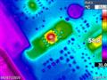 Thermal closeup of a SOP-8 IC on the amplifier PCB. It's possible to distinguish the location of the IC die. Also shows PCB copper used as a heatsink very effectively.