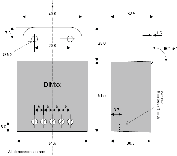 DIM11 LED Dimmer. Push Switch Controlled. PWM, 12V 24V 10A Low Voltage - Dimensional Drawing 1